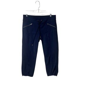Athleta Dark Navy Drawstring Capri Jogger Pants With Zipper Pockets Womens Size